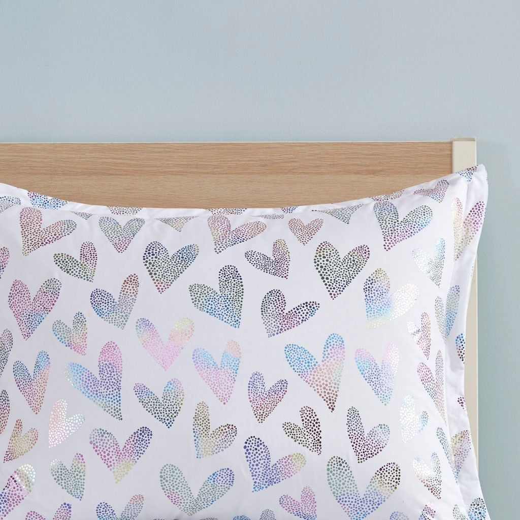 Kristie Iridescent Metallic Heart Printed Duvet Cover Set