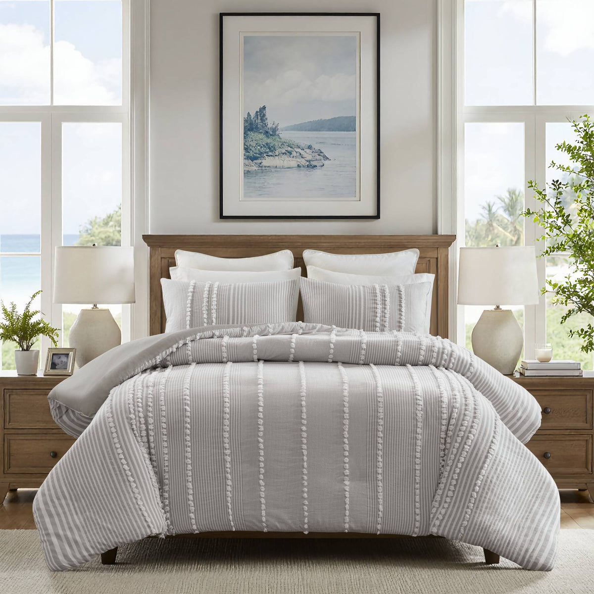 Anslee 3 Piece Cotton Yarn Dyed Duvet Cover Set - Grey