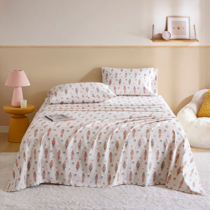 Cozy Soft Cotton Flannel Printed Sheet Set - Nutcracker