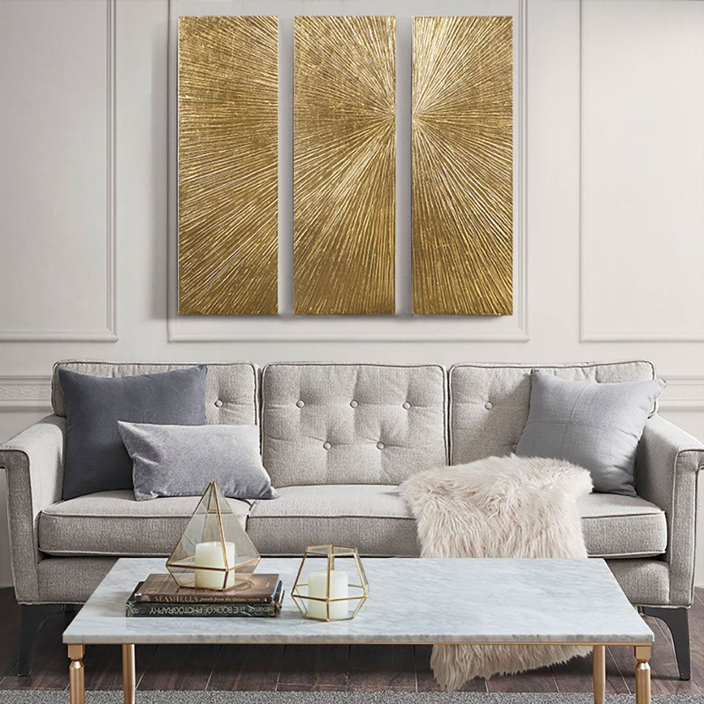 Sunburst Hand Painted Triptych 3-piece Dimensional Resin Wall Art Set - Gold