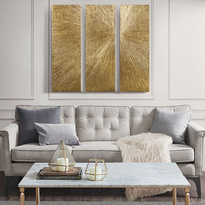 Sunburst Hand Painted Triptych 3-piece Dimensional Resin Wall Art Set - Gold