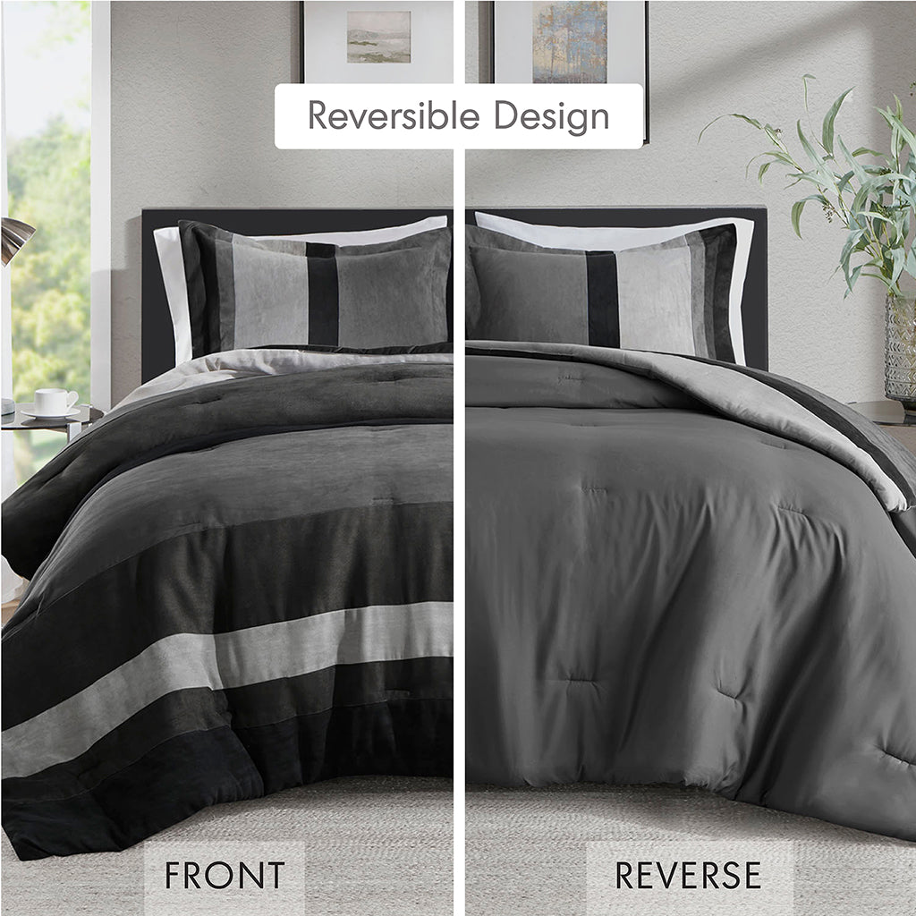 Highland Stripe Pieced Faux Suede Comforter Set - Black