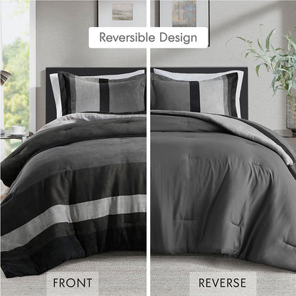 Highland Stripe Pieced Faux Suede Comforter Set - Black