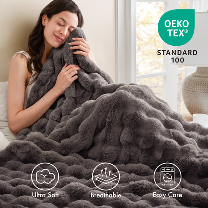 Vivienne Faux Fur Throw - Bubble Charcoal