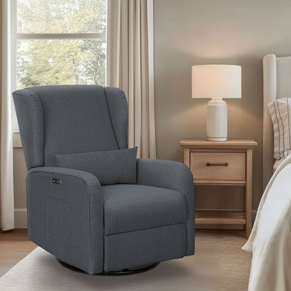 Candace Power Recliner 3-in-1 with Swivel, Glider, Charging Station - Grey