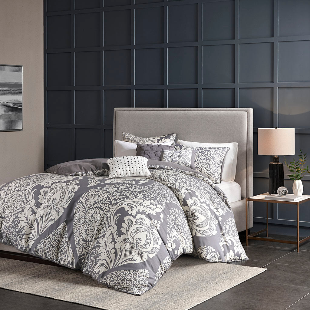 Vienna 6 Piece Printed Duvet Cover Set - Grey