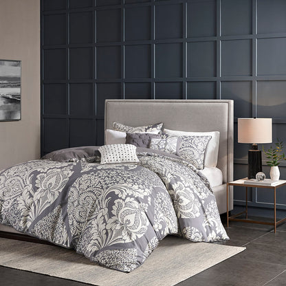 Vienna 6 Piece Printed Duvet Cover Set - Grey