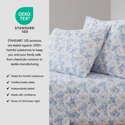 Printed Microfiber Sheet Set - Blue Floral