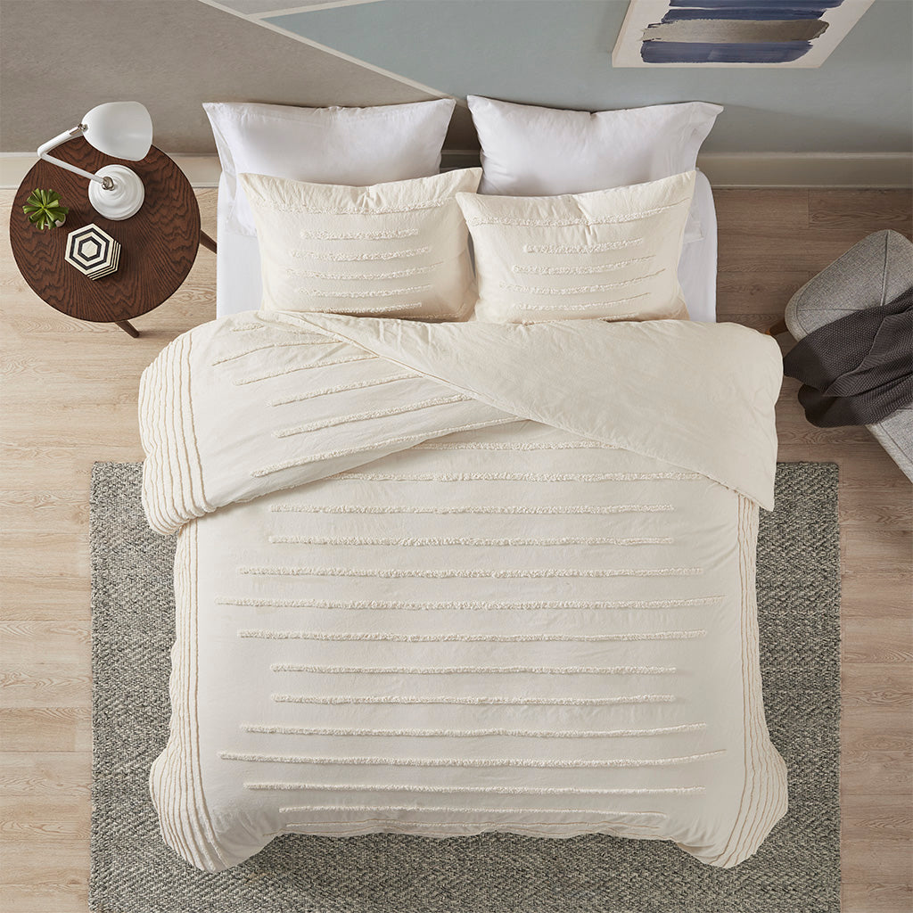 Mercer 3 Piece Cotton Chenille Comforter Set - Ivory