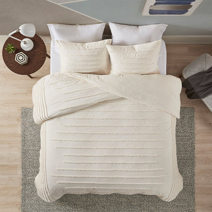 Mercer 3 Piece Cotton Chenille Duvet Cover Set - Ivory
