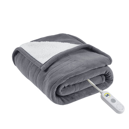 Fleece to Sherpa Heated Throw - Dark Grey