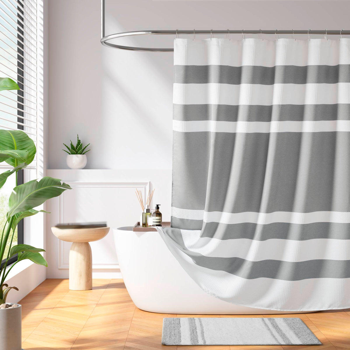 Spa Waffle Shower Curtain with 3M Treatment - Grey