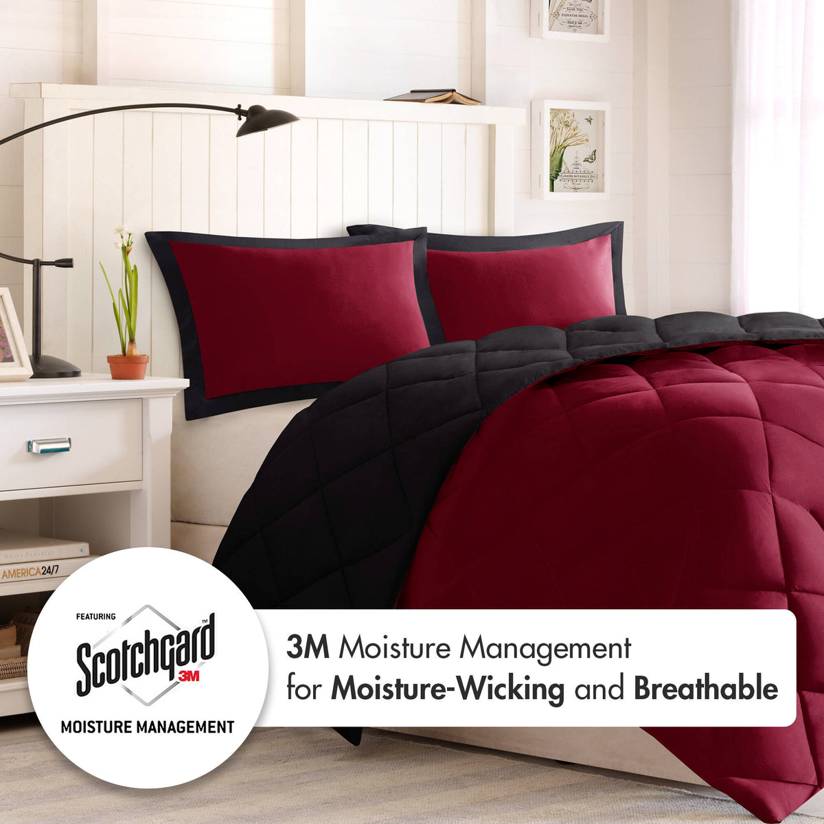 Larkspur 3M Scotchgard Reversible Down Alt Comforter Set - Red/Black