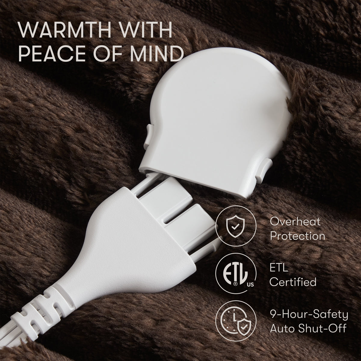Heated Cord Plush Heated Throw - Brown