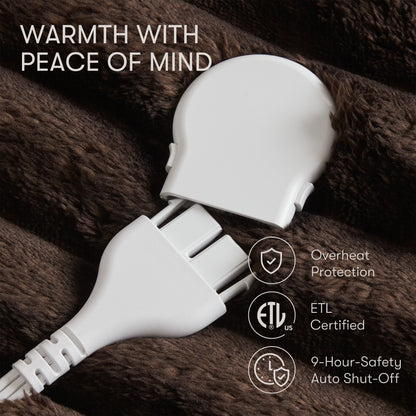 Heated Cord Plush Heated Throw - Brown