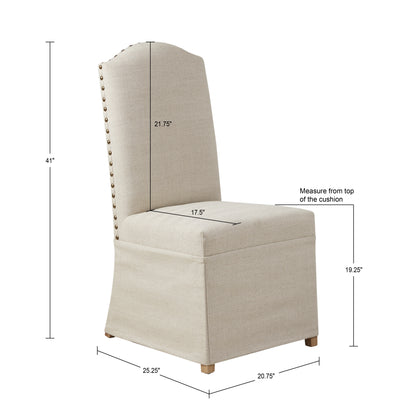 Foster Set of 2 High Back Dining Chairs with Skirts - Beige