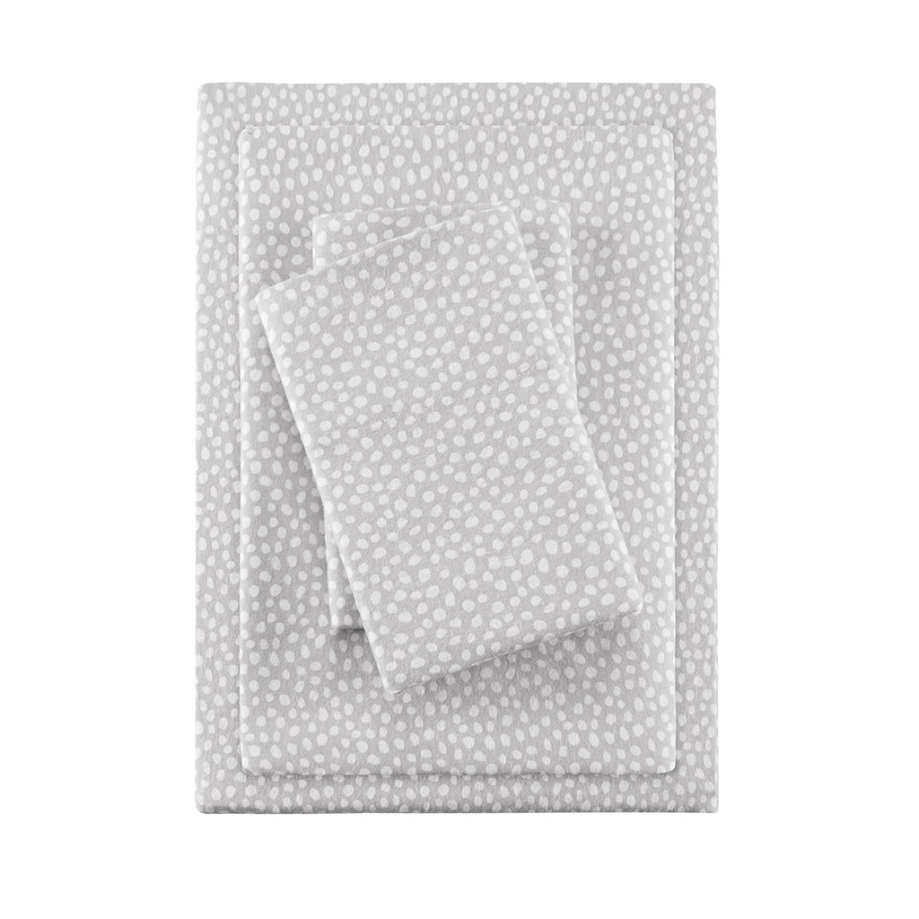 Cozy Cotton Flannel Printed Sheet Set - Grey Dots