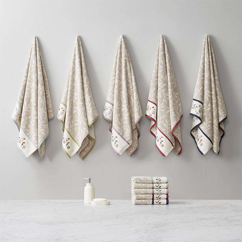 Serene Embroidered Cotton Jacquard 6 Piece Towel Set - Blue