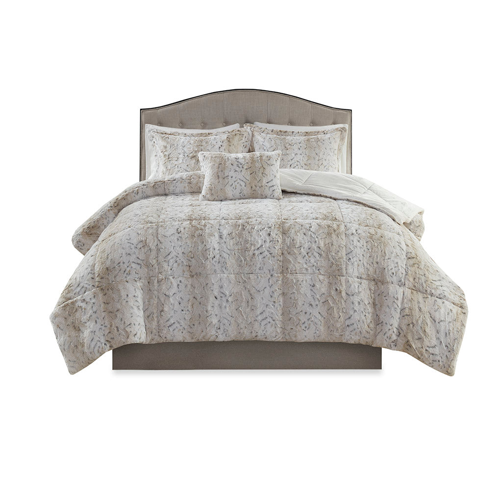 Zuri Faux Fur Comforter Set - Snow Leopard
