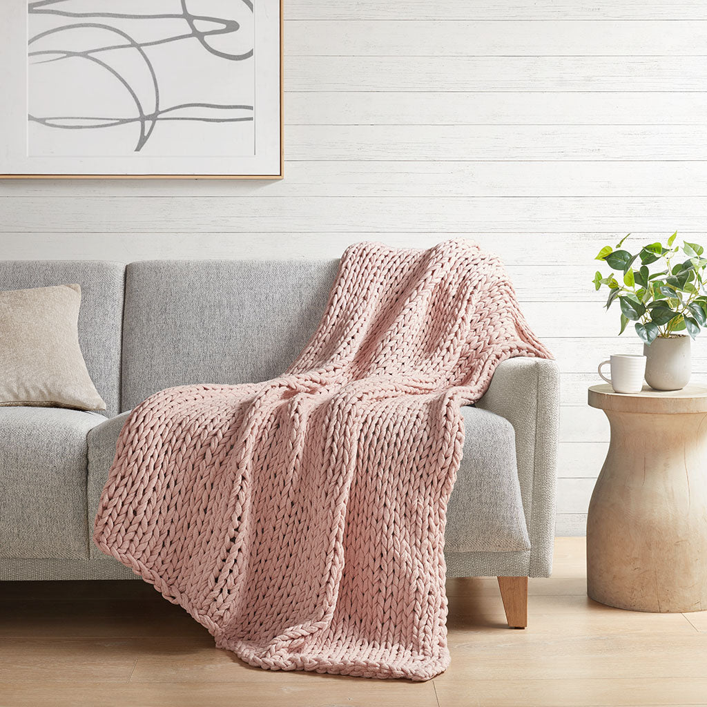 Chunky Double Knit Handmade Throw Blanket - Blush