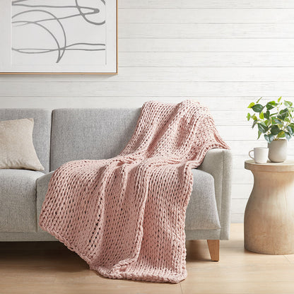 Chunky Double Knit Handmade Throw Blanket - Blush