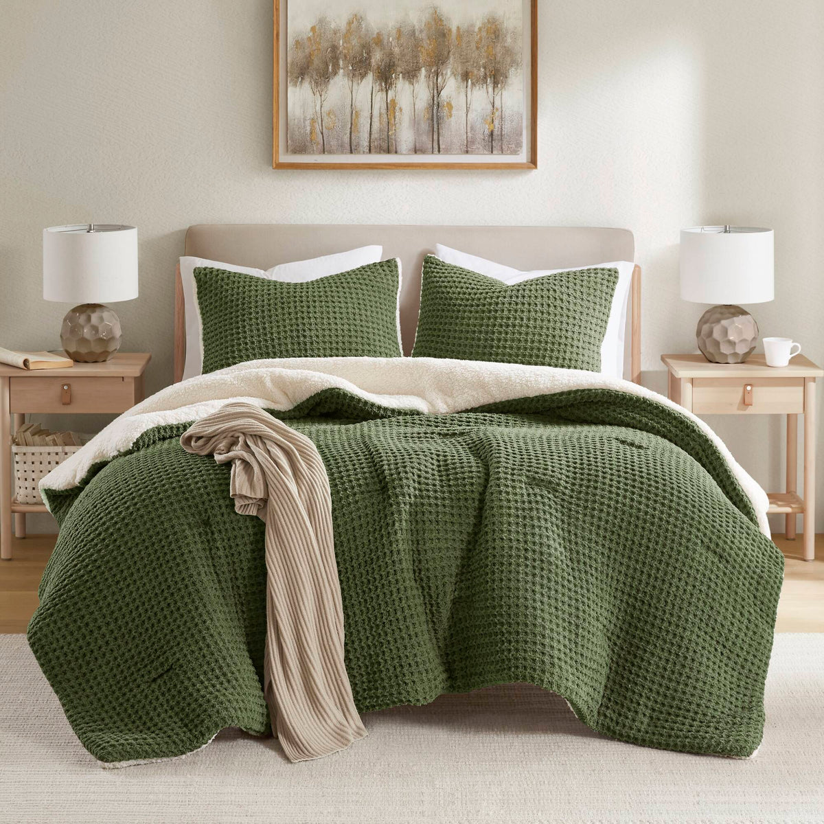 Riordan Waffle Knit Chenille Comforter Set - Olive