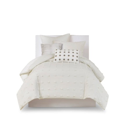 Brooklyn Cotton Jacquard Comforter Set with Euro Shams and Throw Pillows - Ivory