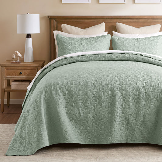 Quebec Reversible Bedspread Set - Seafoam