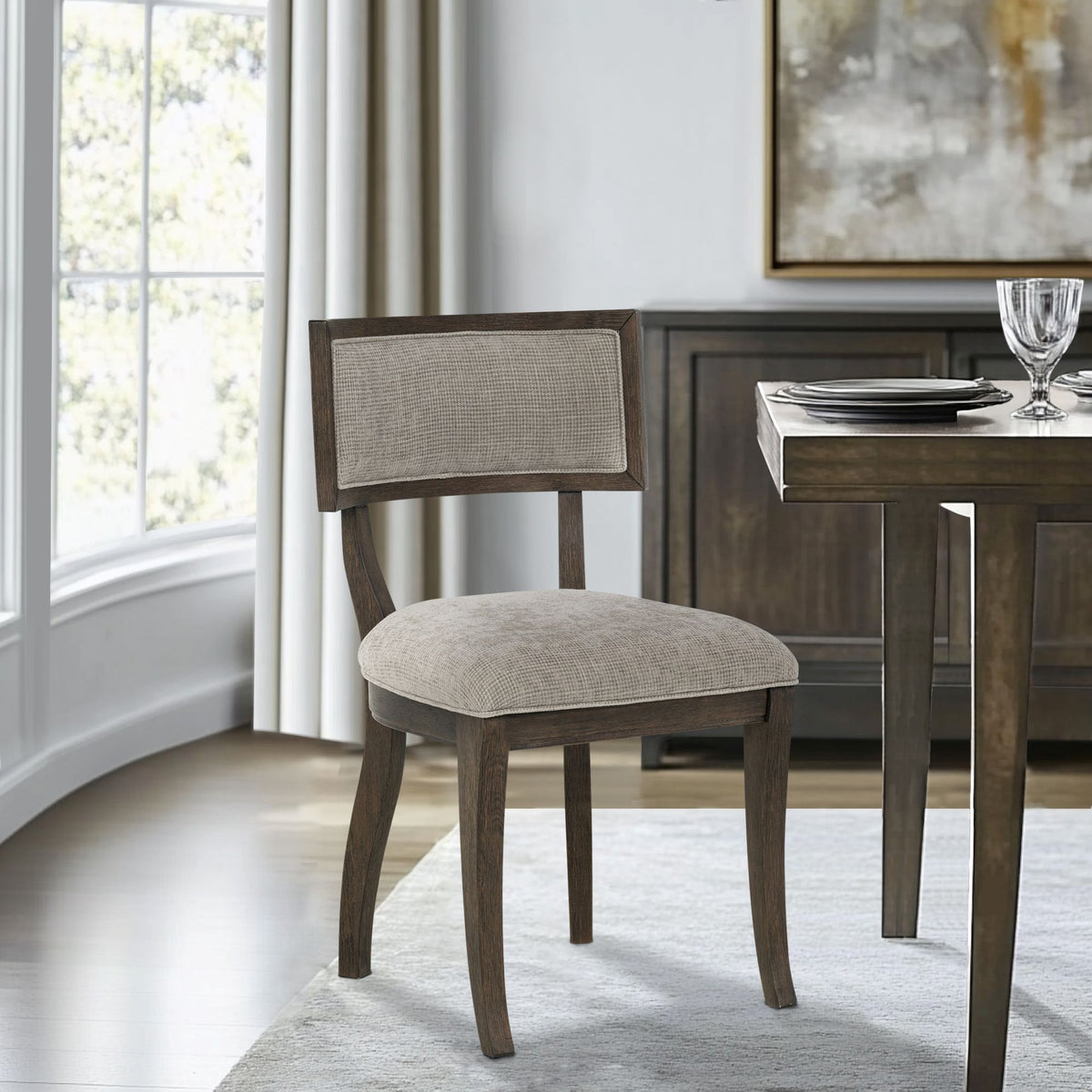 Marie Upholstered Split-Back Dining Chairs with Curved Wood Frame (Set of 2) - Beige/Brown