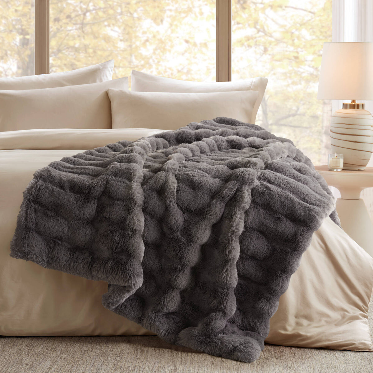 Vivienne Faux Fur Throw - Channel Charcoal