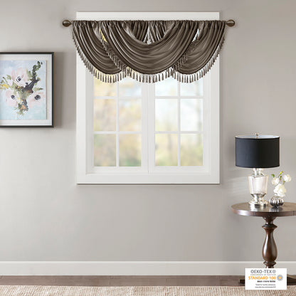 Elena Faux Silk Waterfall Embellished Valance - Pewter