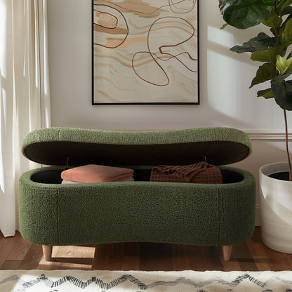 Bailey Boucle-Style Curved Storage Accent Bench - Green