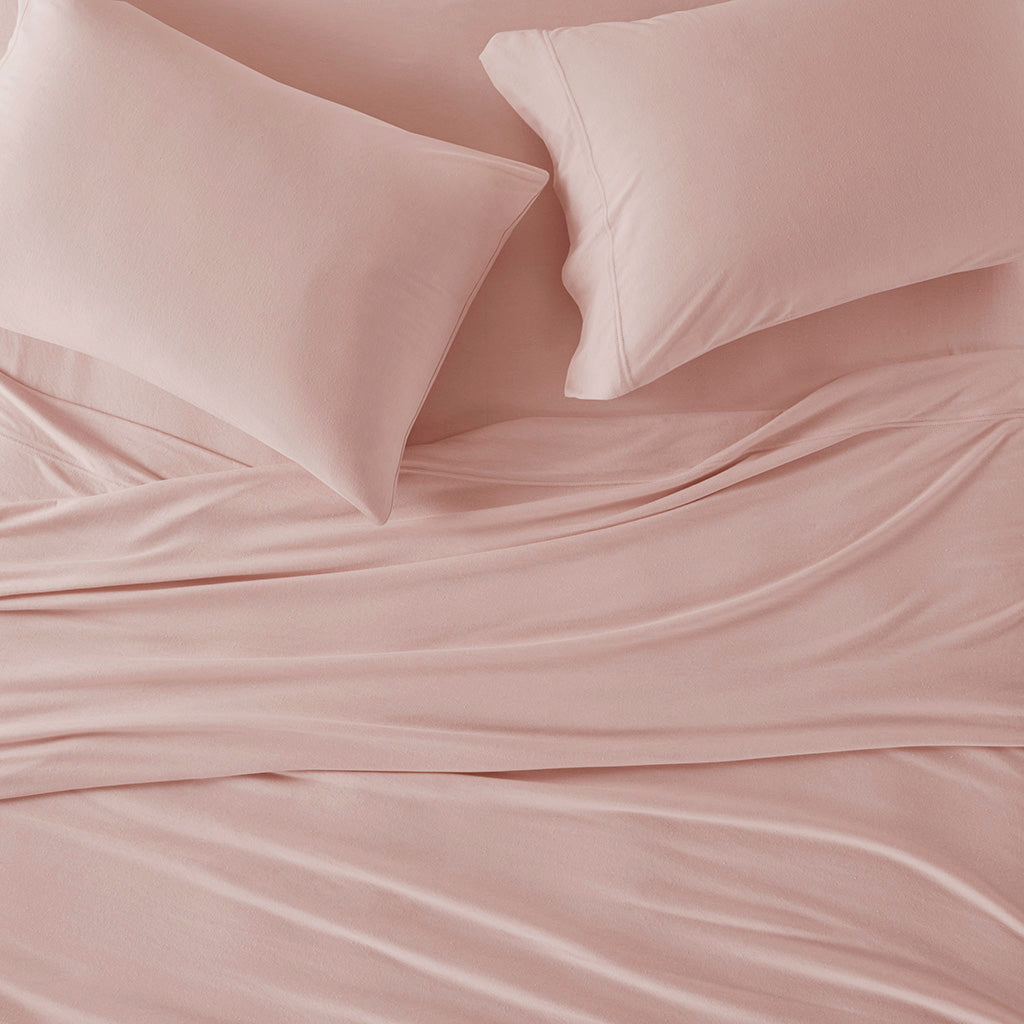 Cotton Blend Jersey Knit All Season Sheet Set - Blush