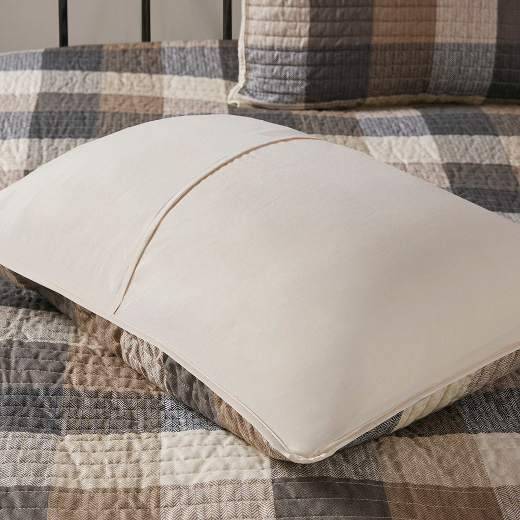 Ridge 6 Piece Printed Herringbone Quilt Set with Throw Pillows - Neutral