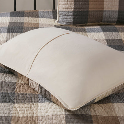 Ridge 6 Piece Printed Herringbone Quilt Set with Throw Pillows - Neutral