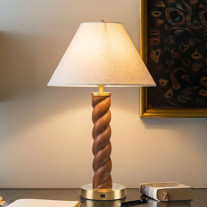 Helixia Twisted Faux Wood Table Lamp with USP C Port - Brown