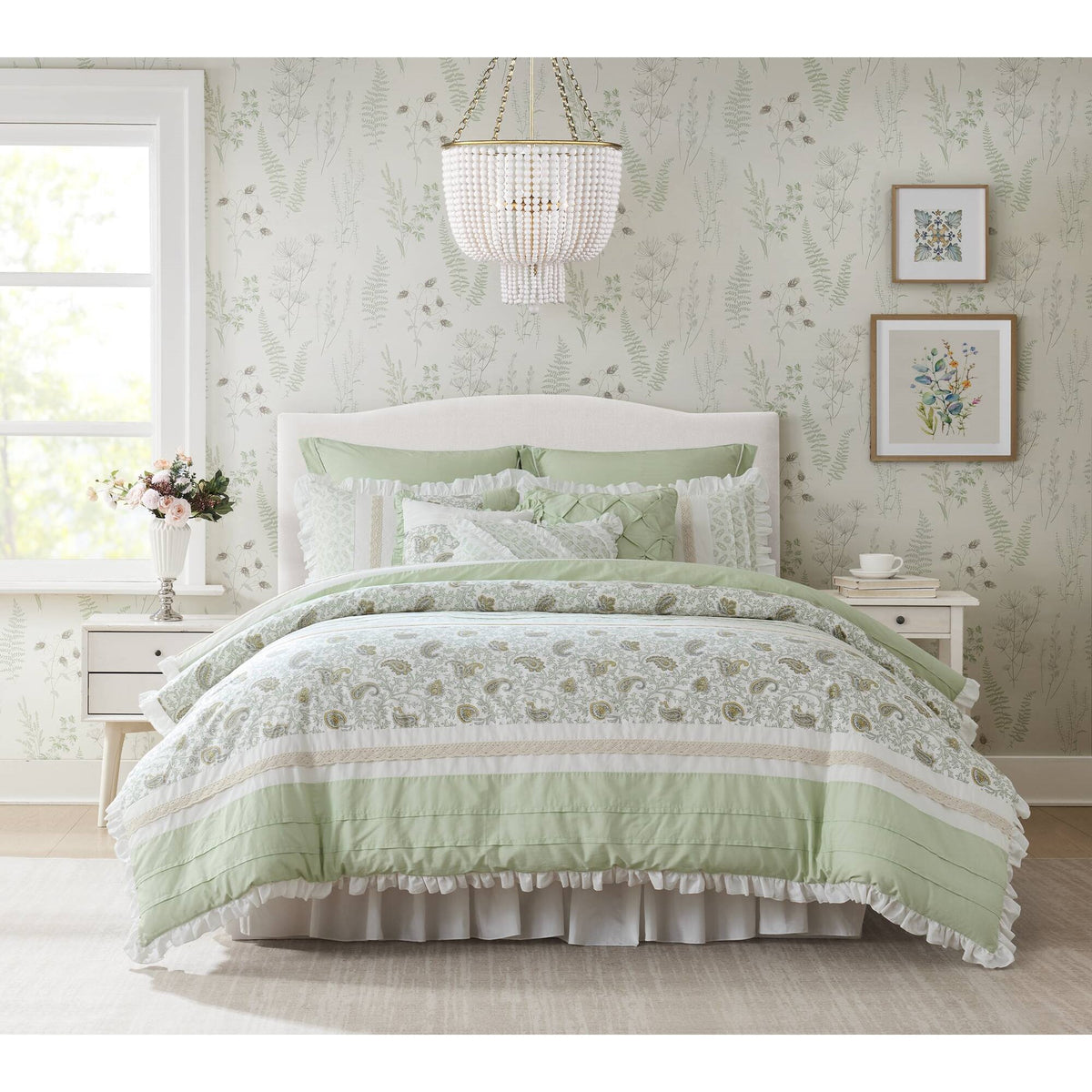 Dawn 9 Piece Cotton Percale Comforter Set - Sage Green
