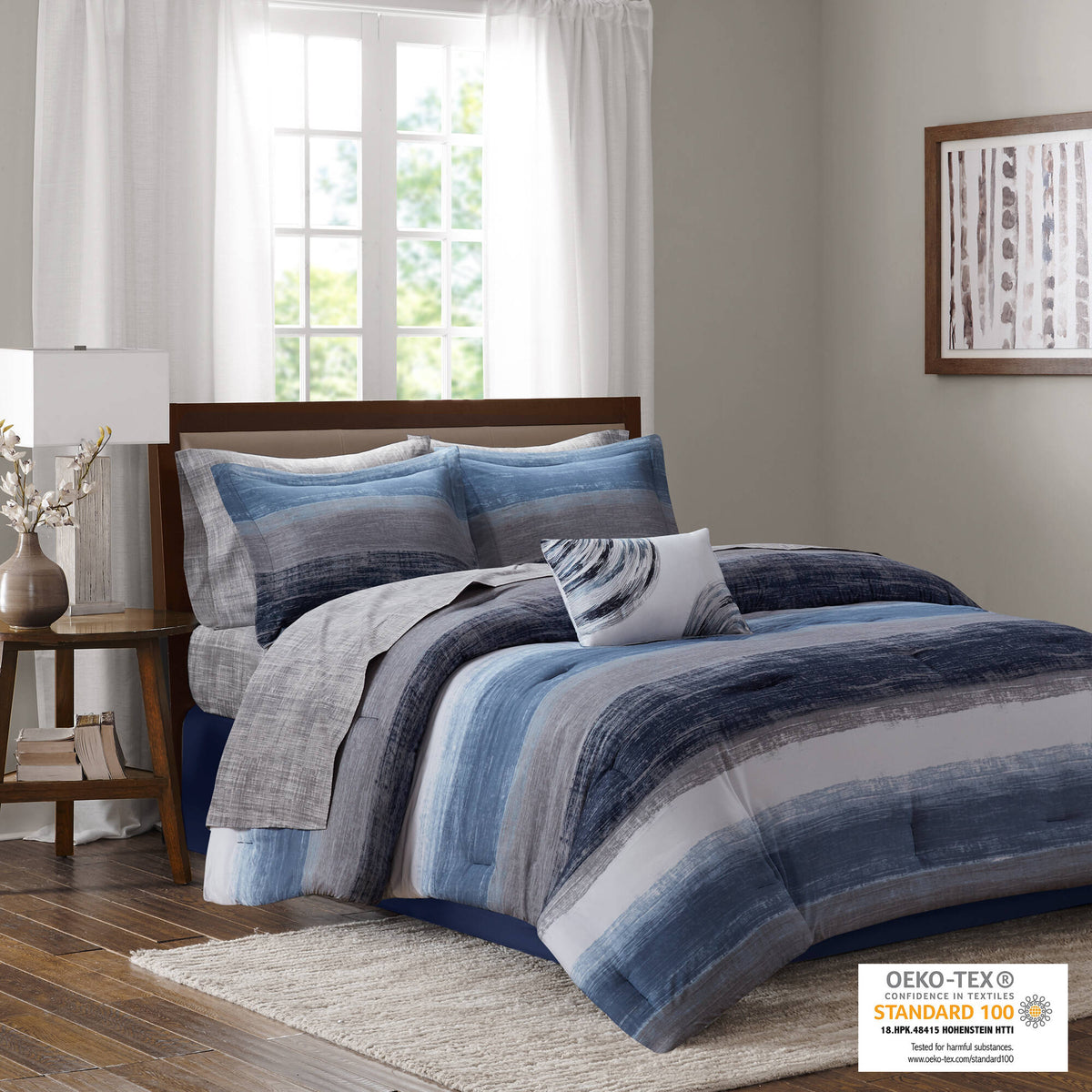 Saben Comforter Set with Cotton Bed Sheets - Navy