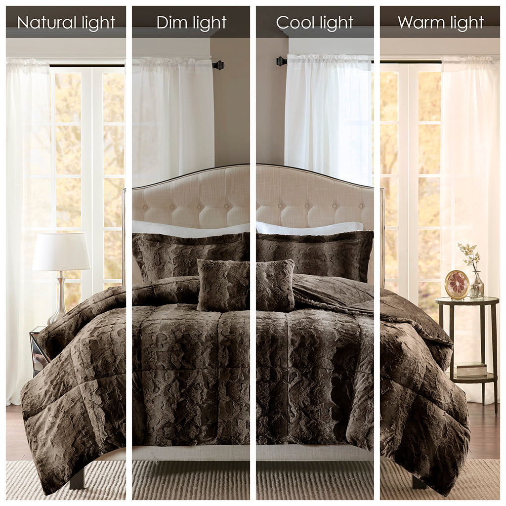 Zuri Faux Fur Comforter Set - Brown