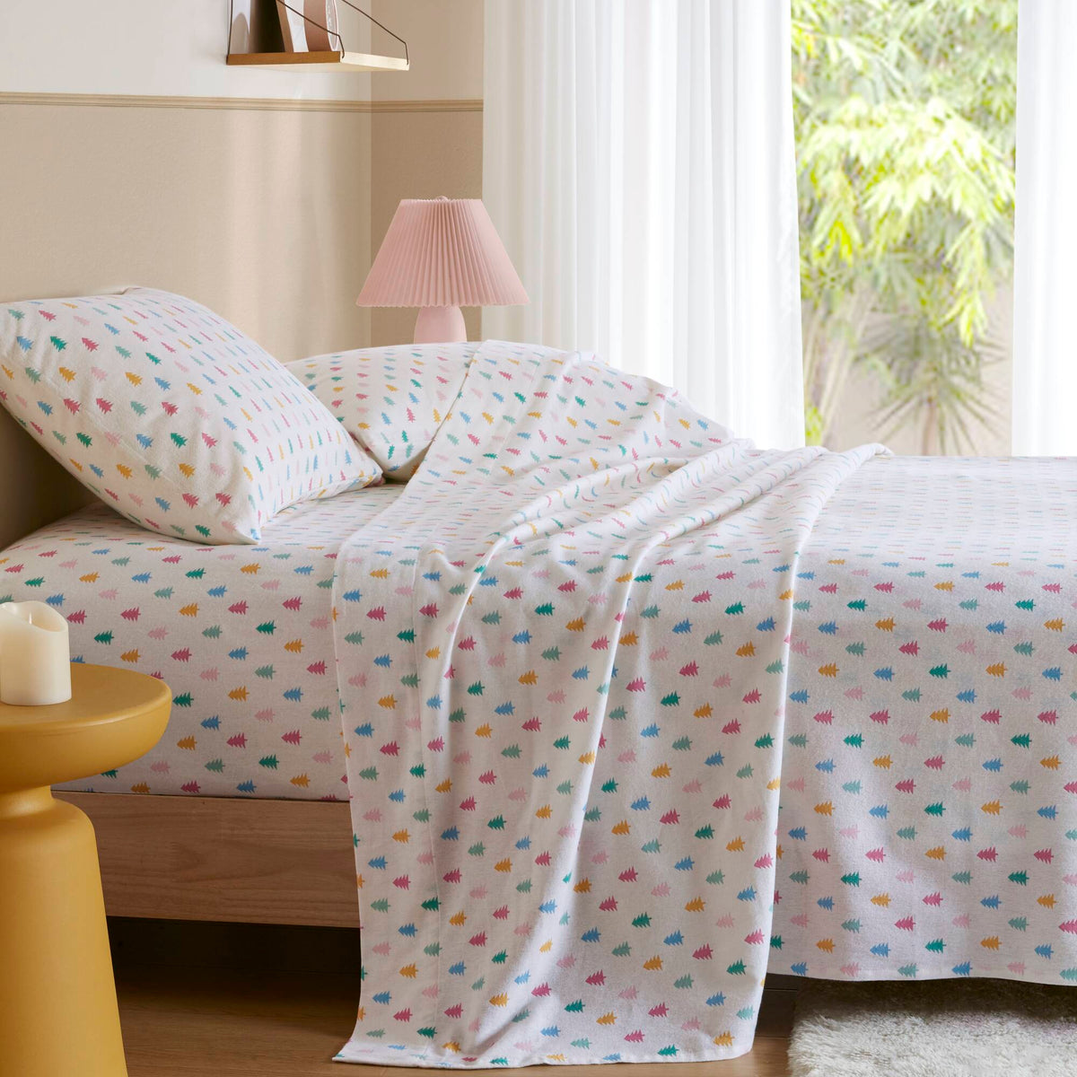 Cozy Soft Cotton Flannel Printed Sheet Set - Tree Block