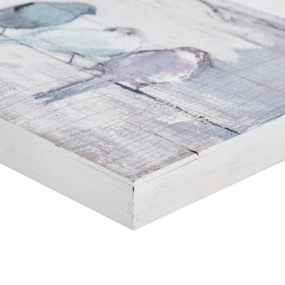 Perched Birds Hand Painted Wood Plank Panel Wall Decor - White/Grey
