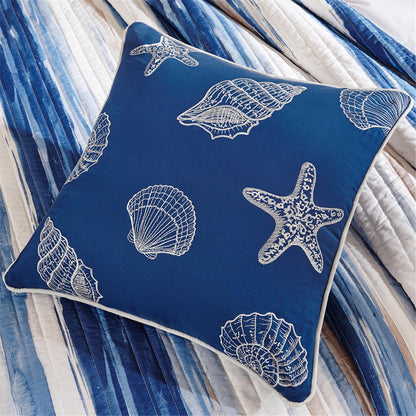 Marina 6 Piece Printed Quilt Set with Throw Pillows - Blue