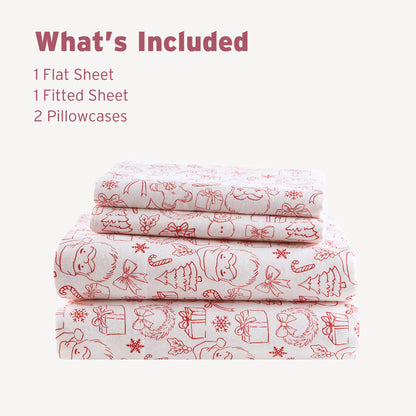 Cozy Soft Cotton Flannel Printed Sheet Set - Holiday Doodles