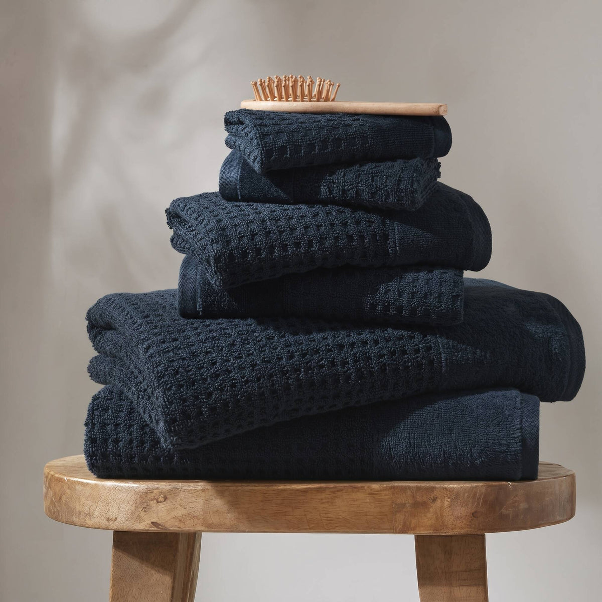 Spa Waffle Cotton Jacquard Bath Towel 6 Piece Set - Navy