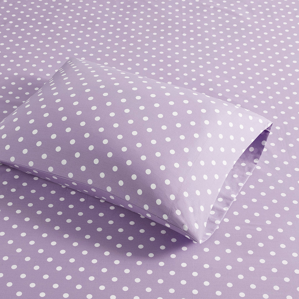 Polka Dot Printed 100% Cotton Sheet Set - Purple