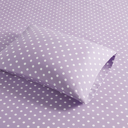 Polka Dot Printed 100% Cotton Sheet Set - Purple