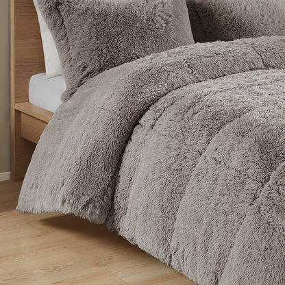 Malea Shaggy Faux Fur Comforter Mini Set - Grey