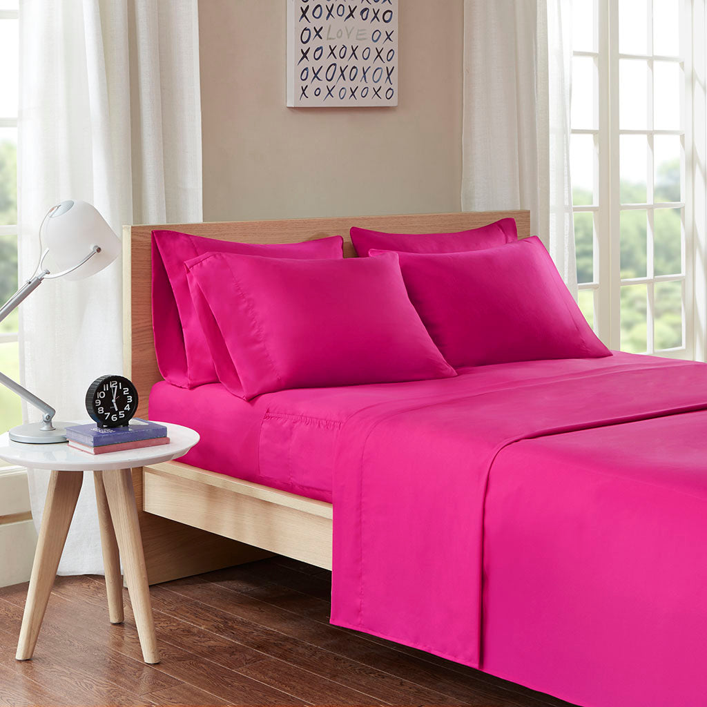Microfiber Sheet Set with Side Storage Pockets - Pink