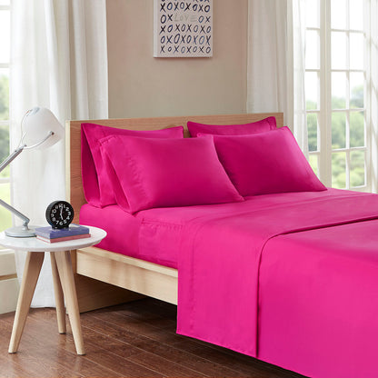 Microfiber Sheet Set with Side Storage Pockets - Pink