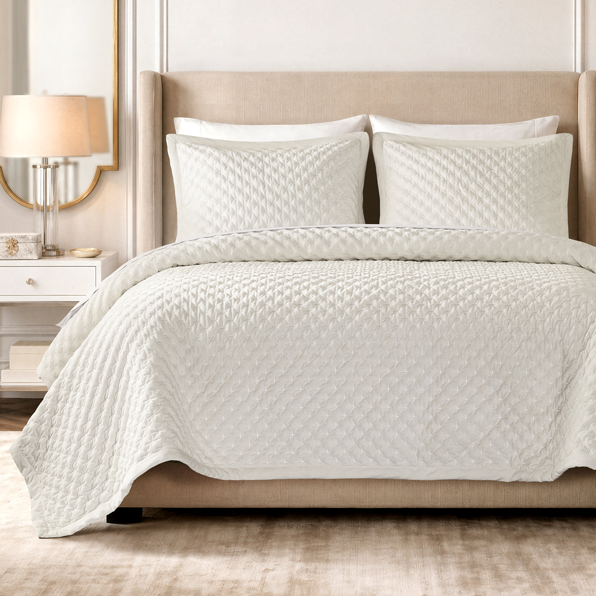 Charleston Velvet Coverlet Mini Set - White
